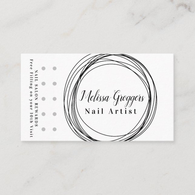 Modern Nail Artist Logo Reward Black Circular  Business Card (Front)