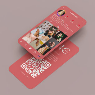 Modern Nail Artist Manicurist Coral Instagram Business Card