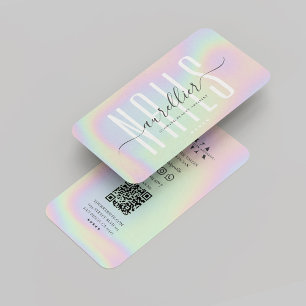 Modern Nail Artist Nails Monogram Holographic  Business Card
