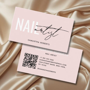 Modern nail artist QR Code blush pink Business Card