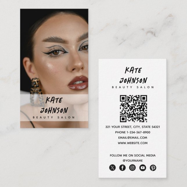 Modern Nail Beaty Salon Makeup Artist Photo Business Card (Front/Back)