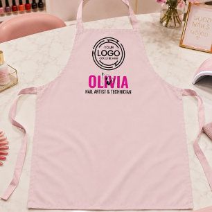Modern Nail Line-Art Employee Name Business Logo Apron