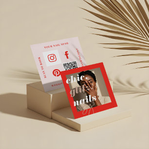 Modern Nail Salon Business Photo Social & QR Code Square Business Card