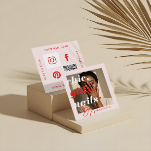 Modern Nail Salon Business Photo Social & QR Code Square Business Card