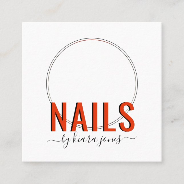 Modern Nail Salon Photo Script Signature Square Bu Square Business Card (Front)