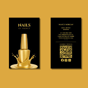Modern Nail salon QR Code Black And Gold Business Card