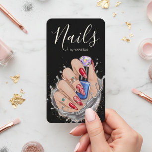 Modern Nail Studio Red Blue Manicurist Artist Business Card