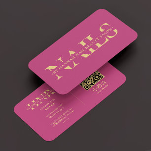 Modern Nail Tech Monogram Nails Manicurist Pink Business Card