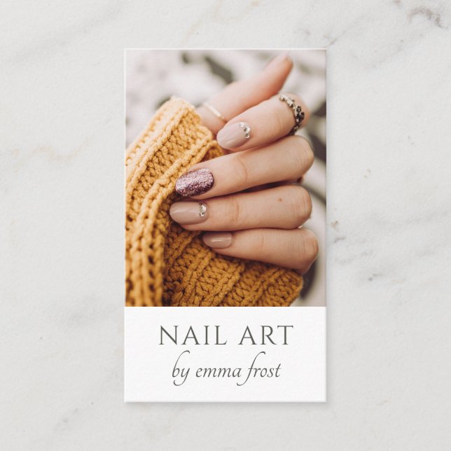 Modern Nail Tech Photo Business Card (Front)