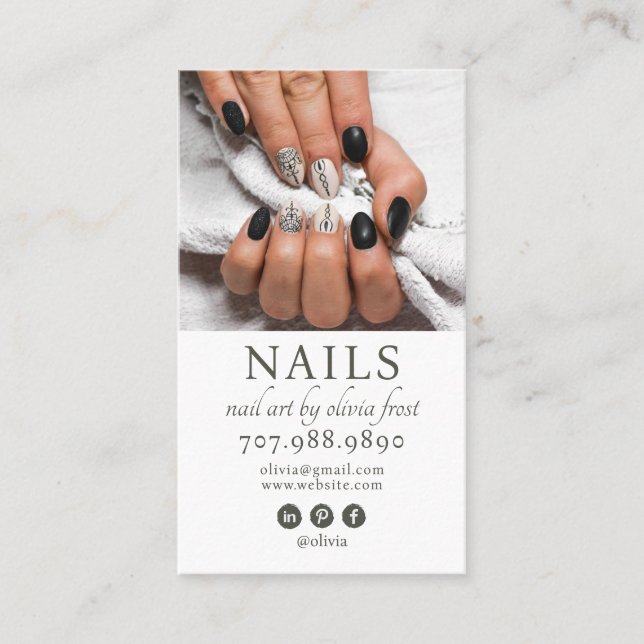 Modern Nail Tech Photo Business Card (Front)