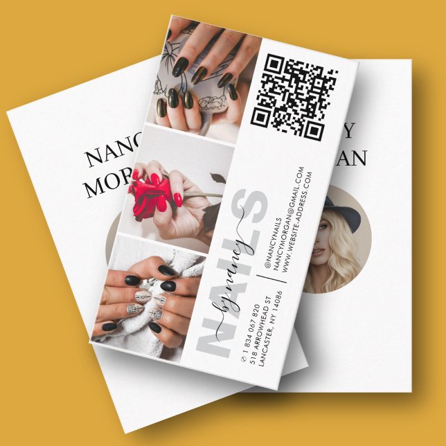 ​Modern Nail Tech Typography Photo Collage QR Code Business Card (Creator Uploaded)