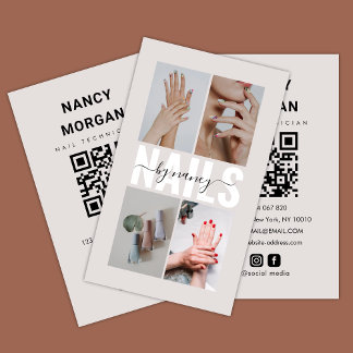 Modern Nail Technician Photo Collage Qr Code Business Card