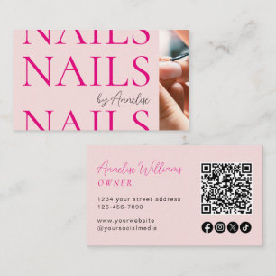 Modern Nails Blush Pink Social Icon QR Code Photo Business Card
