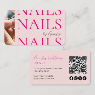 Modern Nails Blush Pink Social Icon QR Code Photo Business Card