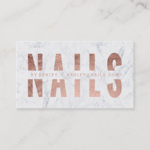 Modern nails cut out rose gold typography marble business card
