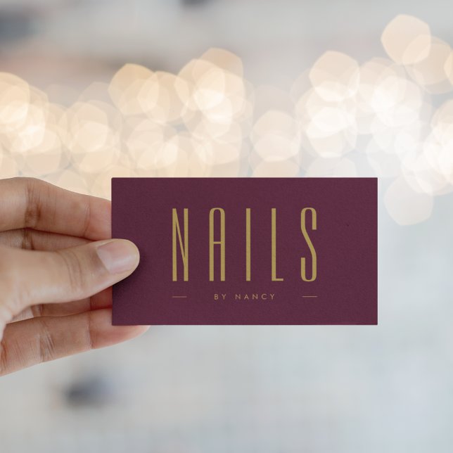 Modern Nails Nail Artist Simple Burgundy And Gold  Business Card (Creator Uploaded)
