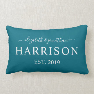 Modern Name and Year Established Dark Teal Lumbar Cushion