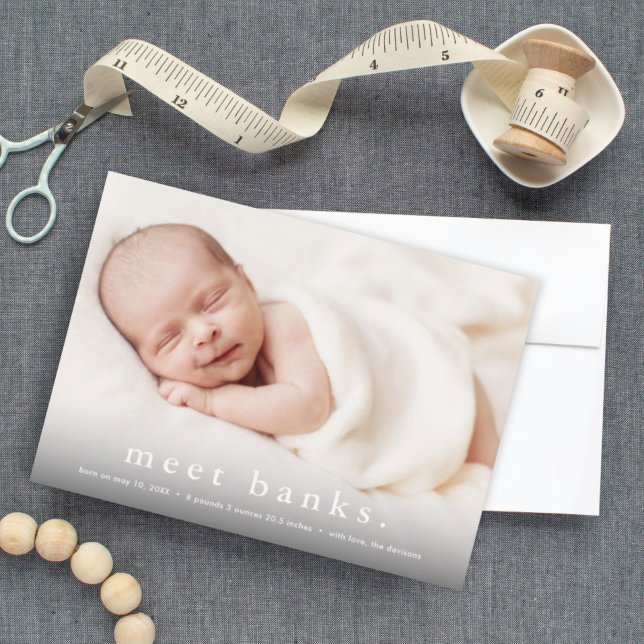 Modern Name Baby Photo Birth  Announcement Postcard (Creator Uploaded)