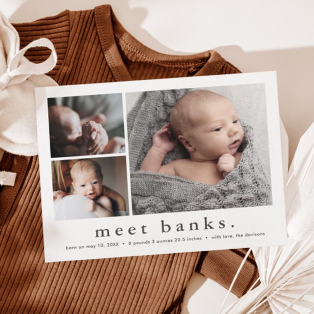 Modern Name Baby Photo Collage Birth Announcement Postcard (Creator Uploaded)