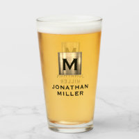 Modern Name Brushed Metal Monogram Beer