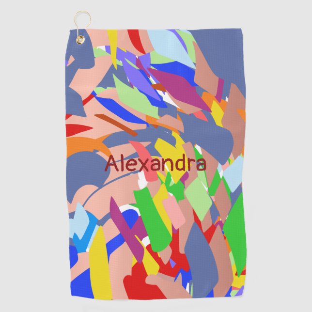 Modern Name Custom Abstract Colourful Golf Towel (Front)