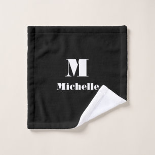 Modern Name Initial Letter Solid Colour Black Wash Cloth