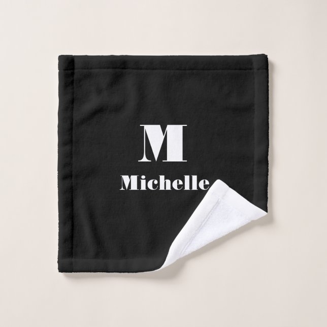 Modern Name Initial Letter Solid Colour Black Wash Cloth (Wash Cloth)