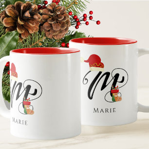 Modern Name Initial Monogram Letter M Christmas Two-Tone Coffee Mug