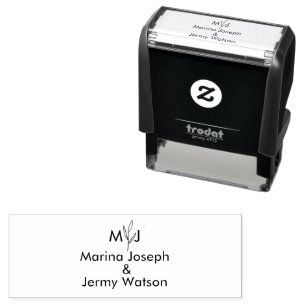 Modern Name Initials Botanical Wedding Self-inking Stamp