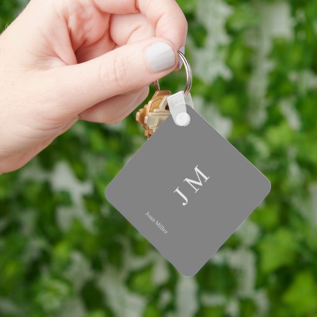 Modern Name & Initials Monogram Chic Grey Key Ring (Hand)