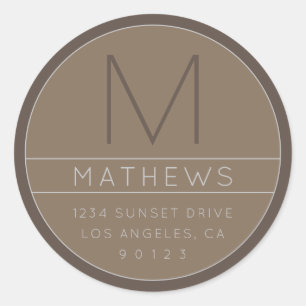 Modern Name & Monogram   Beige  Classic Round Stic Sticker