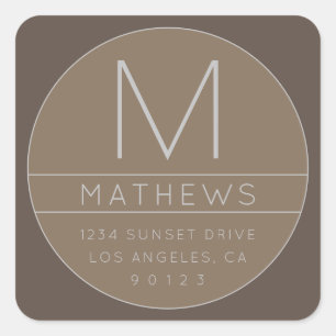 Modern Name & Monogram   Beige Square Sticker