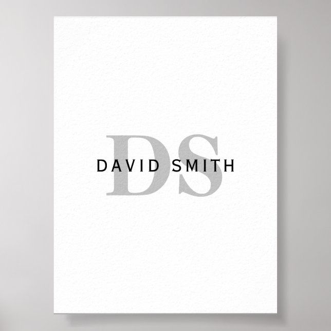 Modern Name & Monogram | Black White & Grey Poster (Front)