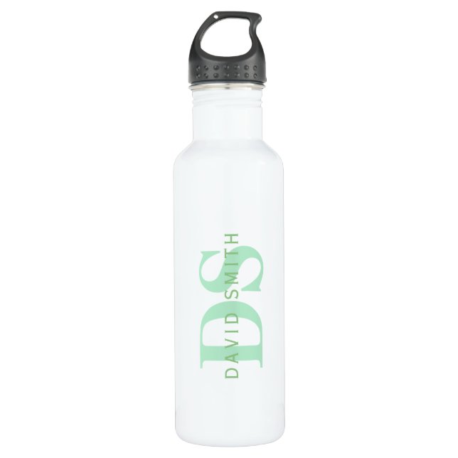Modern Name & Monogram | Green & White 710 Ml Water Bottle (Front)