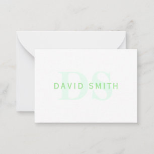 Modern Name & Monogram   Green & White Card