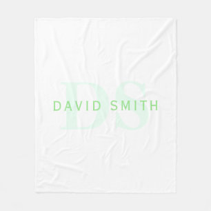 Modern Name & Monogram   Green & White Fleece Blanket
