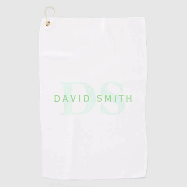 Modern Name & Monogram | Green & White Golf Towel (Front)