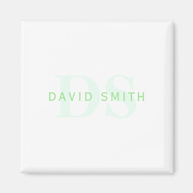 Modern Name & Monogram | Green & White Magnet (Front)