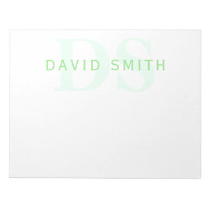 Modern Name & Monogram Green & White Notepad