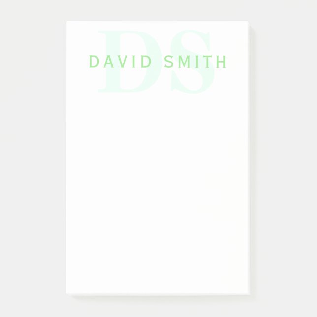 Modern Name & Monogram | Green & White Post-it Notes (Front)