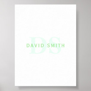 Modern Name & Monogram   Green & White Poster