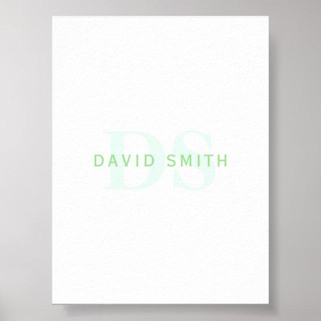 Modern Name & Monogram | Green & White Poster (Front)