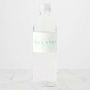 Modern Name & Monogram   Green & White Water Bottle Label