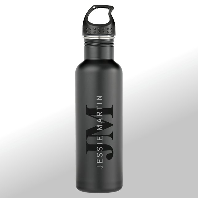 Modern Name & Monogram | Grey & Black 710 Ml Water Bottle (Creator Uploaded)