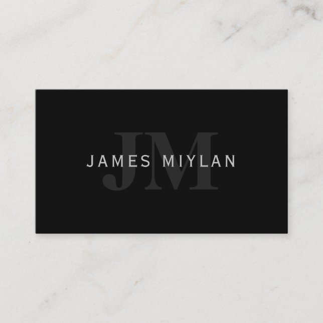 Modern Name & Monogram | Grey & Black Business Card (Front)