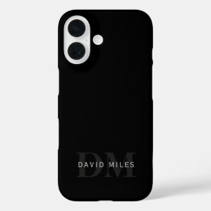 Modern Name & Monogram   Grey & Black iPhone 16 Case
