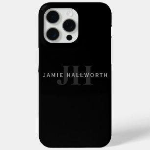 Modern Name & Monogram   Grey & Black iPhone 15 Pro Max Case