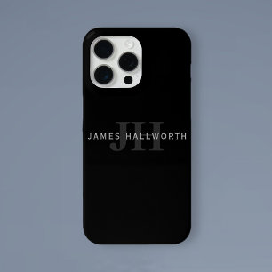Modern Name & Monogram   Grey & Black iPhone 15 Pro Max Case