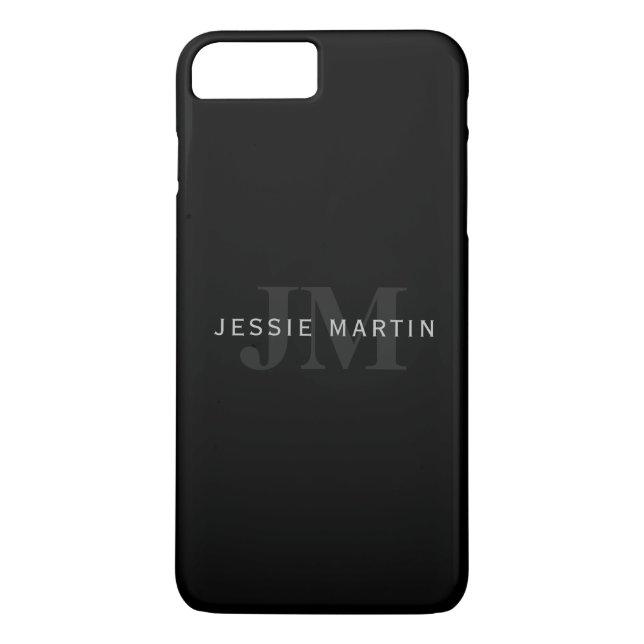 Modern Name & Monogram | Grey & Black Case-Mate iPhone Case (Back)