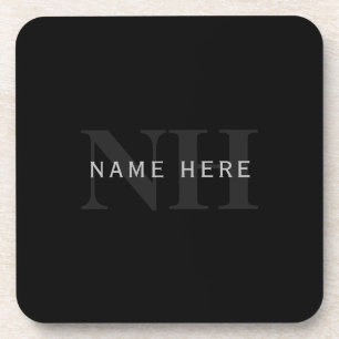 Modern Name & Monogram Grey & Black Coaster